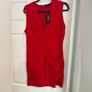 Lulu's Vibrant Red V-Neck Mini Dress